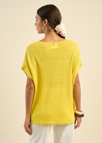 Pull sans manches col V 100% lin