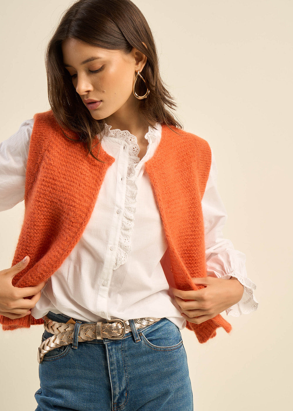 Gilet court sans manches en mohair