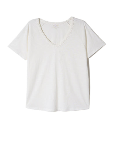 T-shirt à col V orné d'une tresse