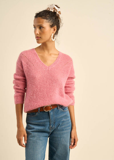 Pull à col V en mohairs et Alpaga