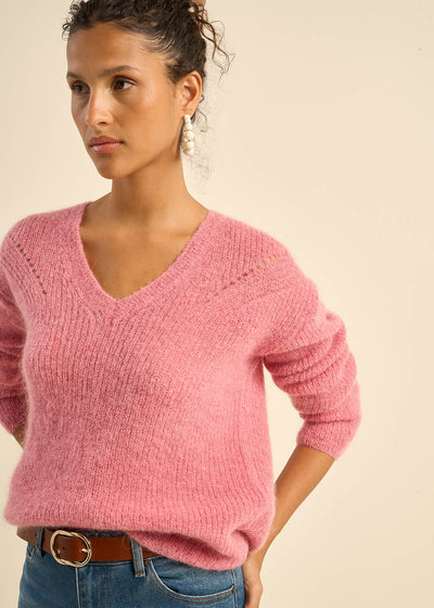 Pull à col V en mohairs et Alpaga