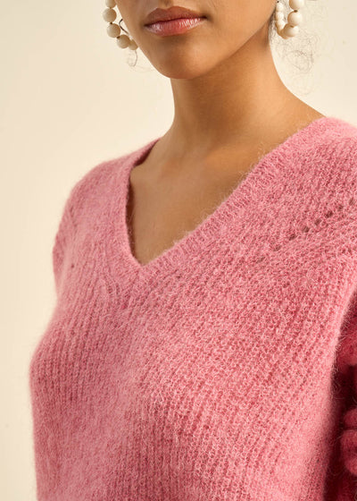 Pull à col V en mohairs et Alpaga