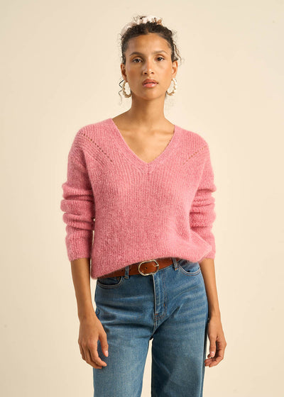 Pull à col V en mohairs et Alpaga