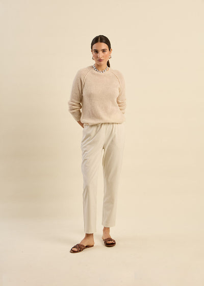 Pantalon droit fluide à taille élastique et rayures