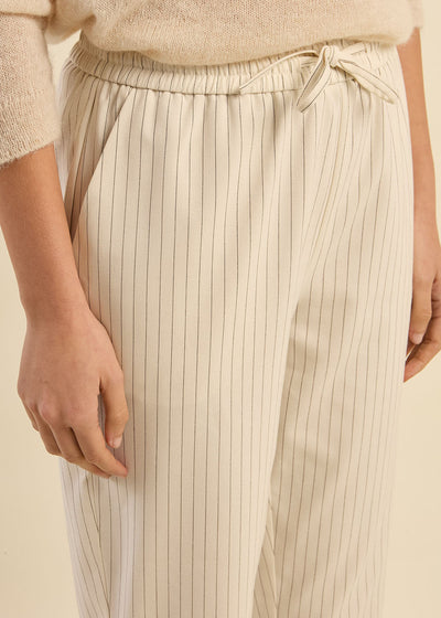 Pantalon droit fluide à taille élastique et rayures