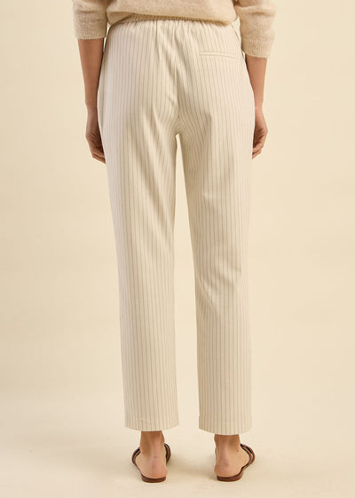 Pantalon droit fluide à taille élastique et rayures