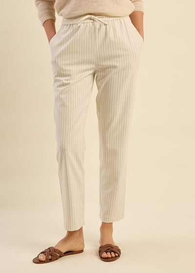 Pantalon droit fluide à taille élastique et rayures