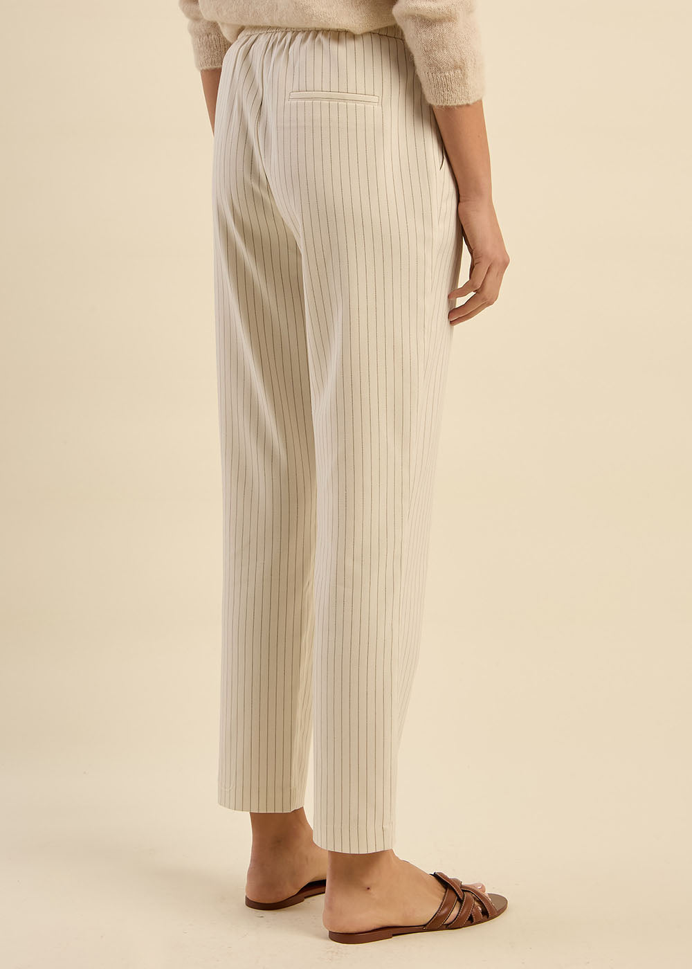 Pantalon droit fluide à taille élastique et rayures