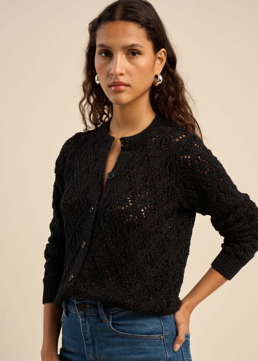 Gilet ajouré chic avec détails lurex