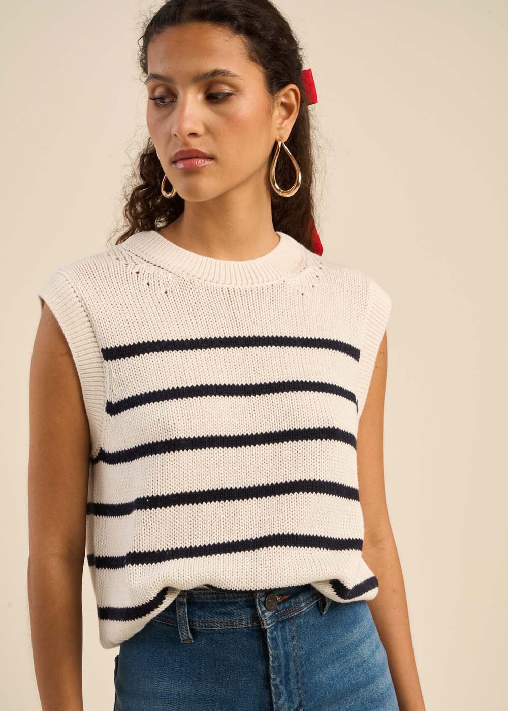 Pull à rayures sans manches