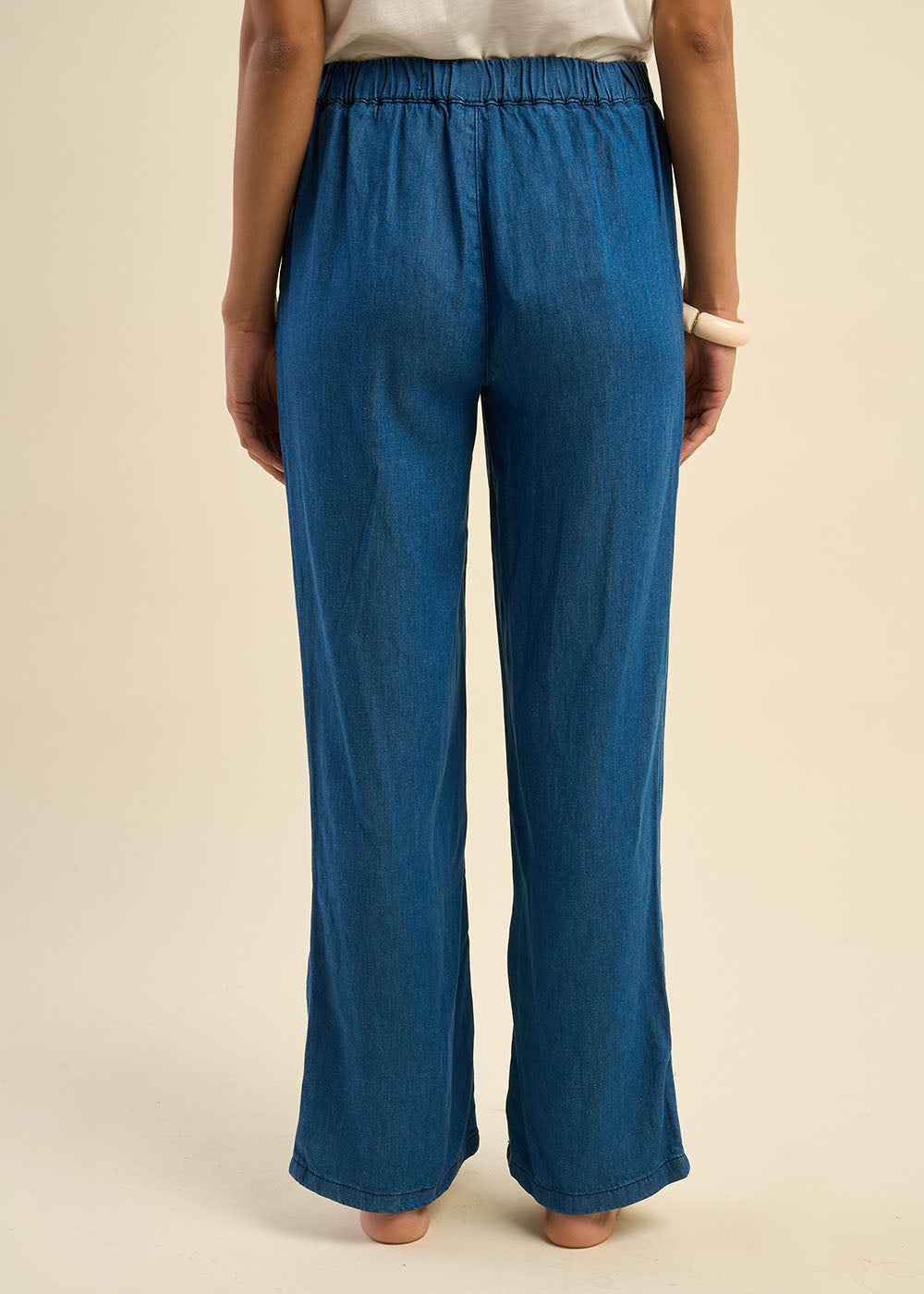Pantalon fluide en lyocell et lin effet denim