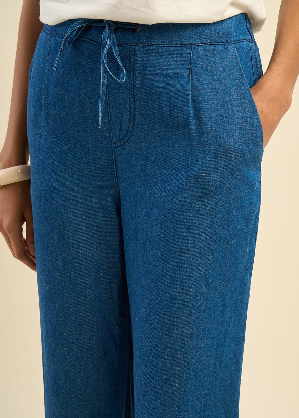 Pantalon fluide en lyocell et lin effet denim