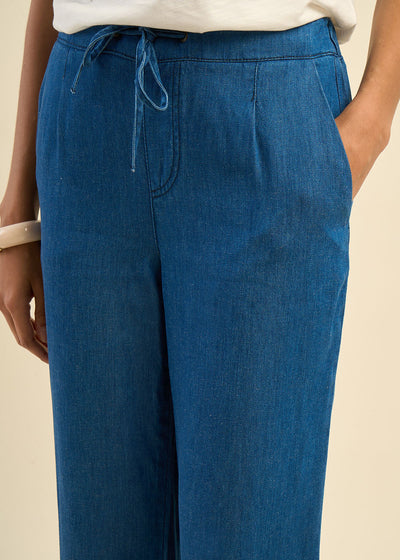 Pantalon fluide en lyocell et lin effet denim