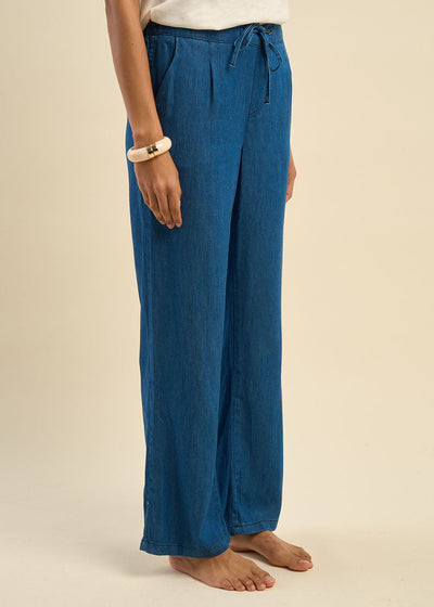 Pantalon fluide en lyocell et lin effet denim