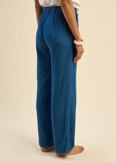Pantalon fluide en lyocell et lin effet denim
