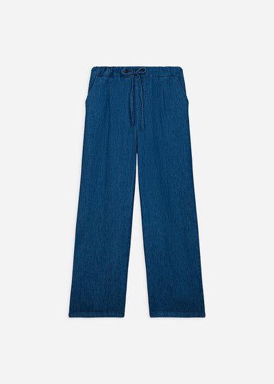 Pantalon fluide en lyocell et lin effet denim