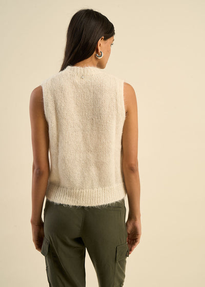 Pull à col rond sans manches torsadé