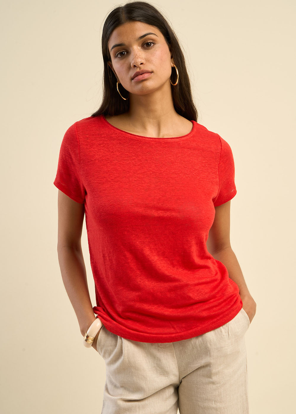 T-shirt en lin col bateau détail lurex