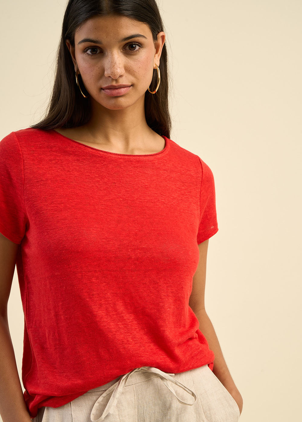 T-shirt en lin col bateau détail lurex