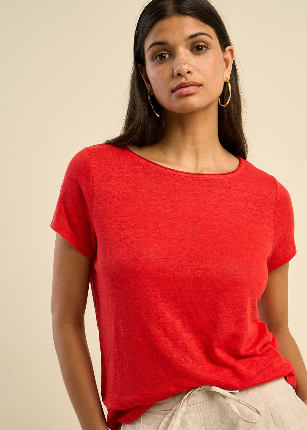 T-shirt en lin col bateau détail lurex