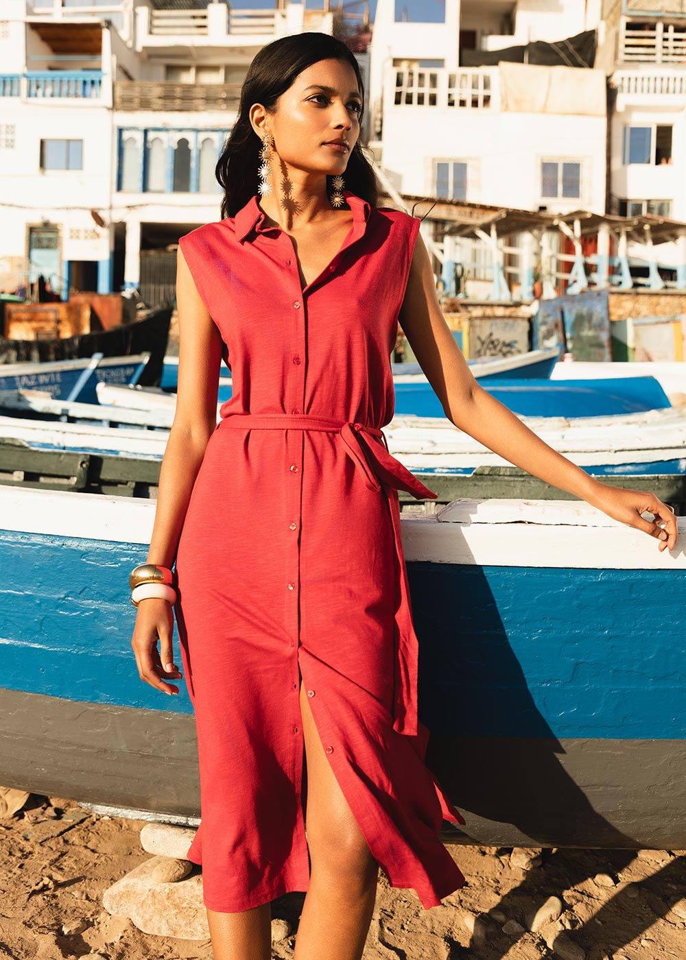 Robe chemise avec lien à nouer