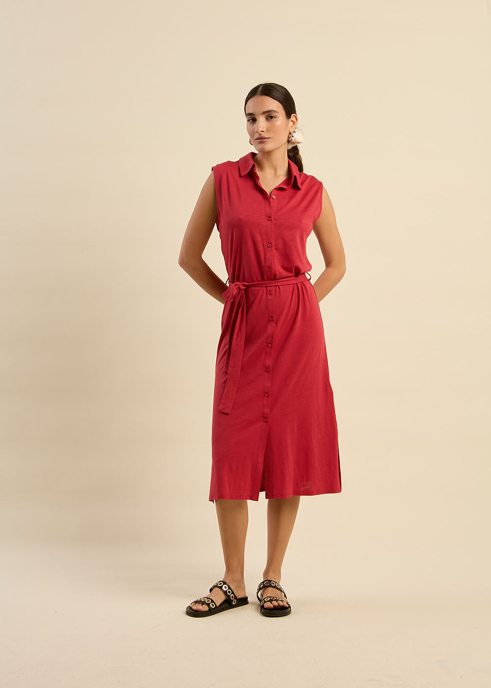 Robe chemise avec lien à nouer