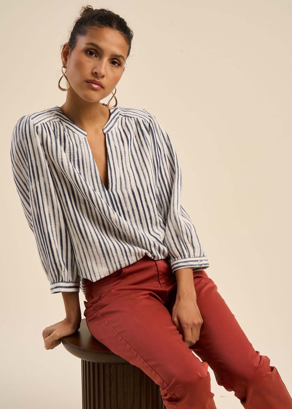 Blouse en gaze de coton rayée