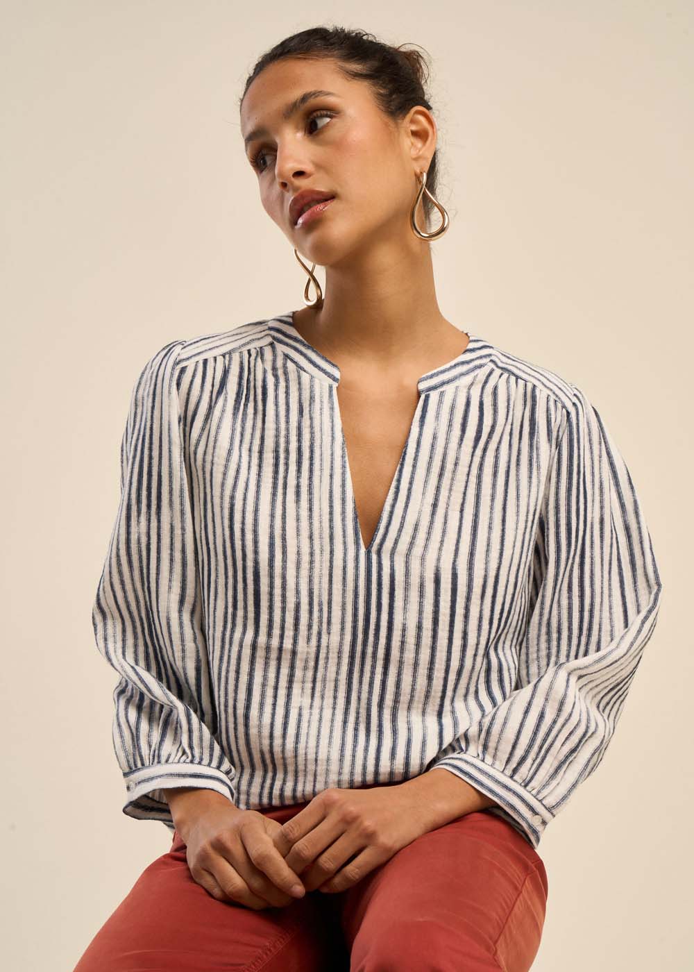 Blouse en gaze de coton rayée