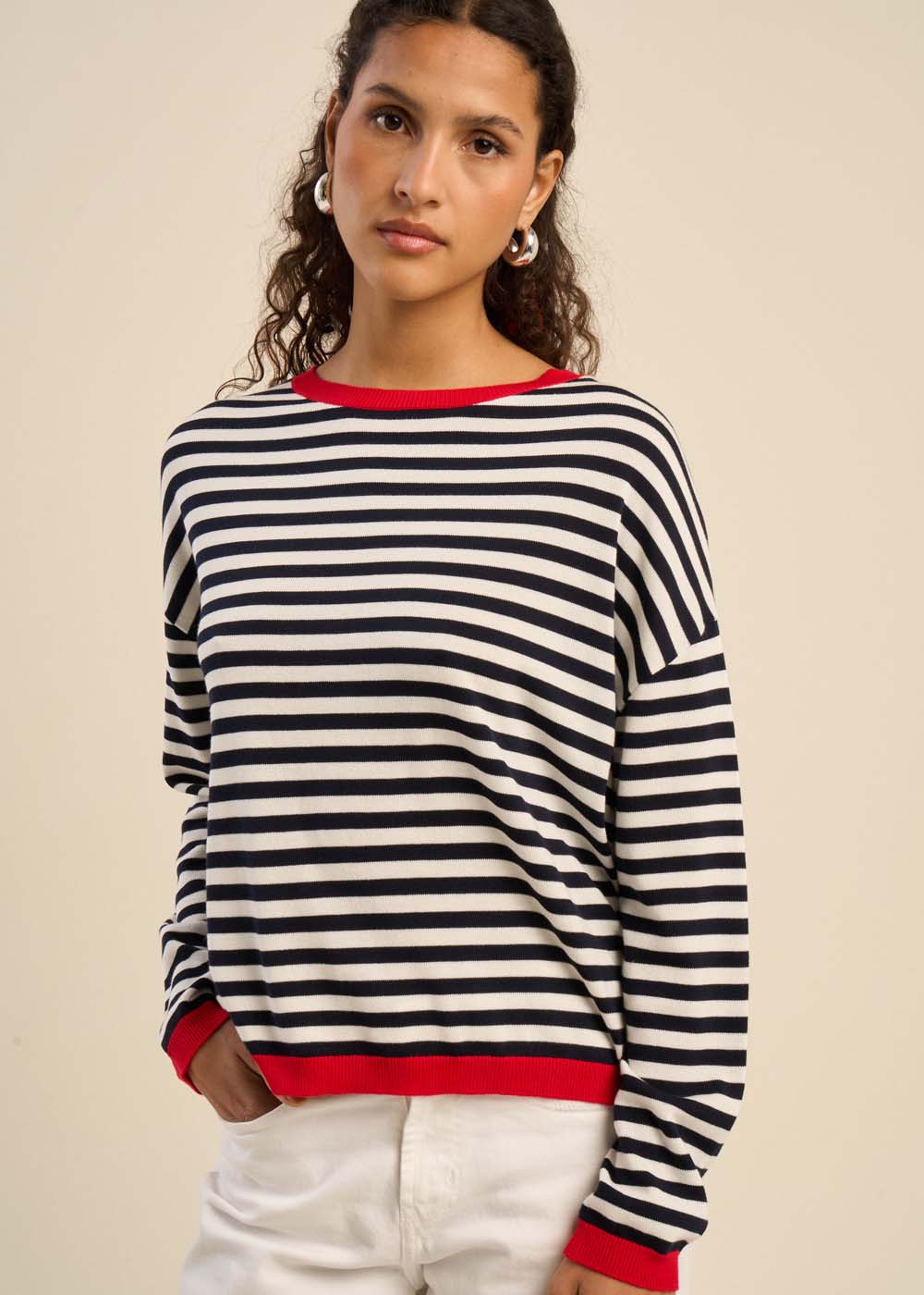 Pull marinière col contrasté