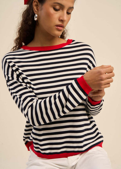 Pull marinière col contrasté