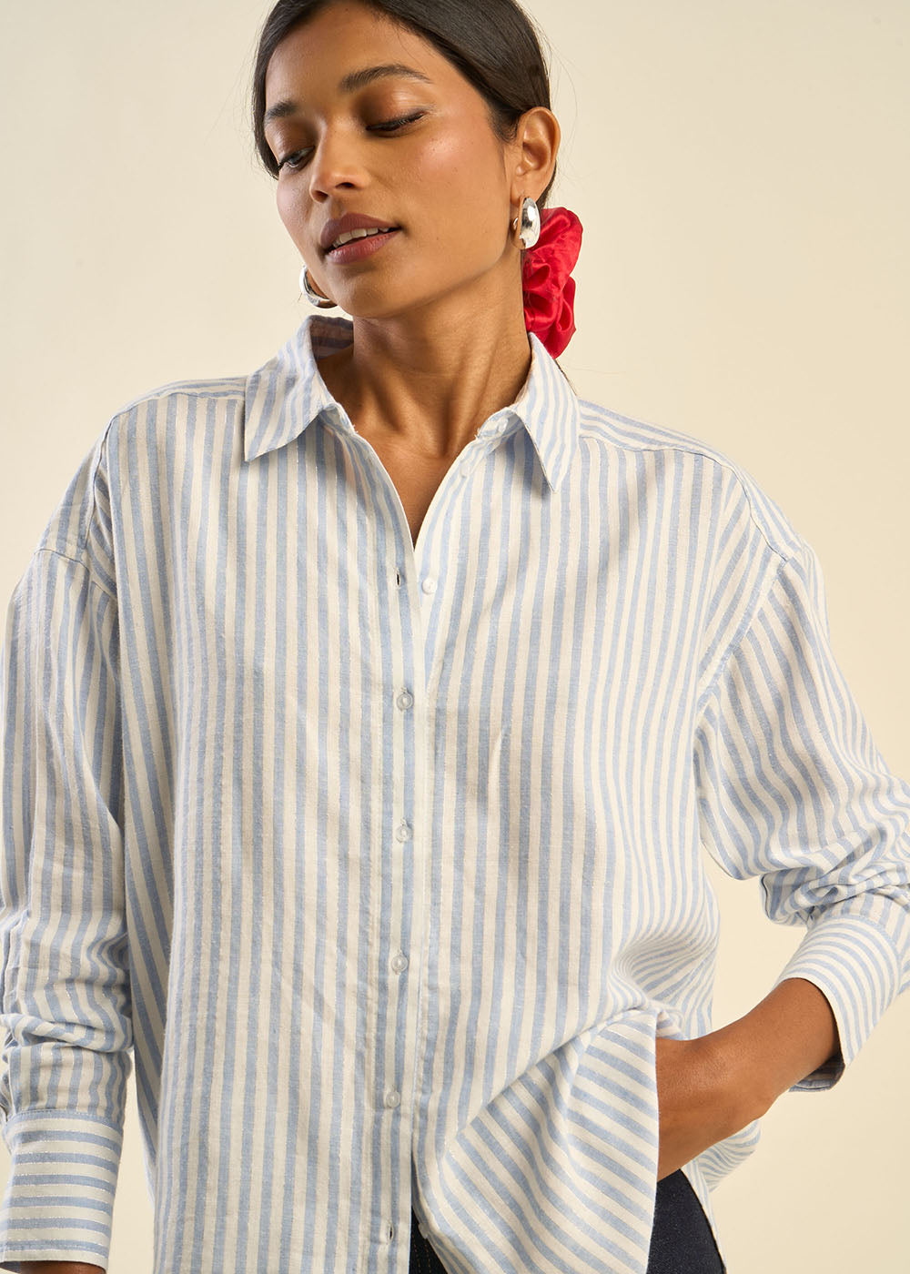 Chemise à rayures détail fil lurex