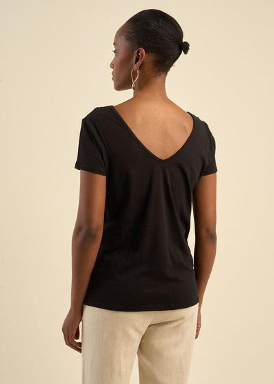 T-shirt, décolleté dos avec broderie
