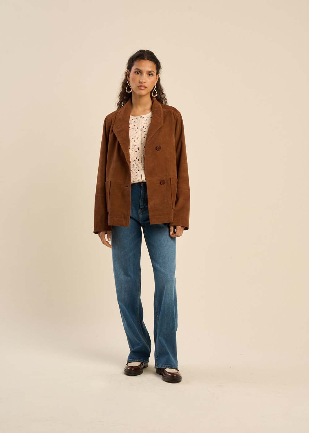 Veste col montant en cuir suédé