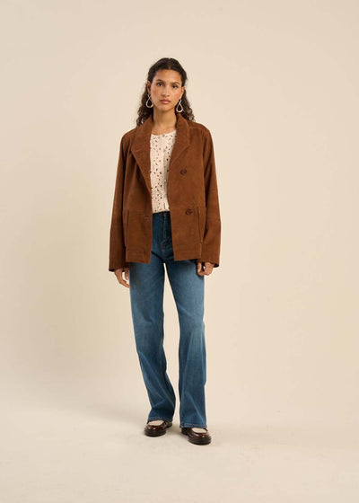 Veste col montant en cuir suédé
