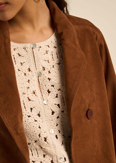 Veste col montant en cuir suédé