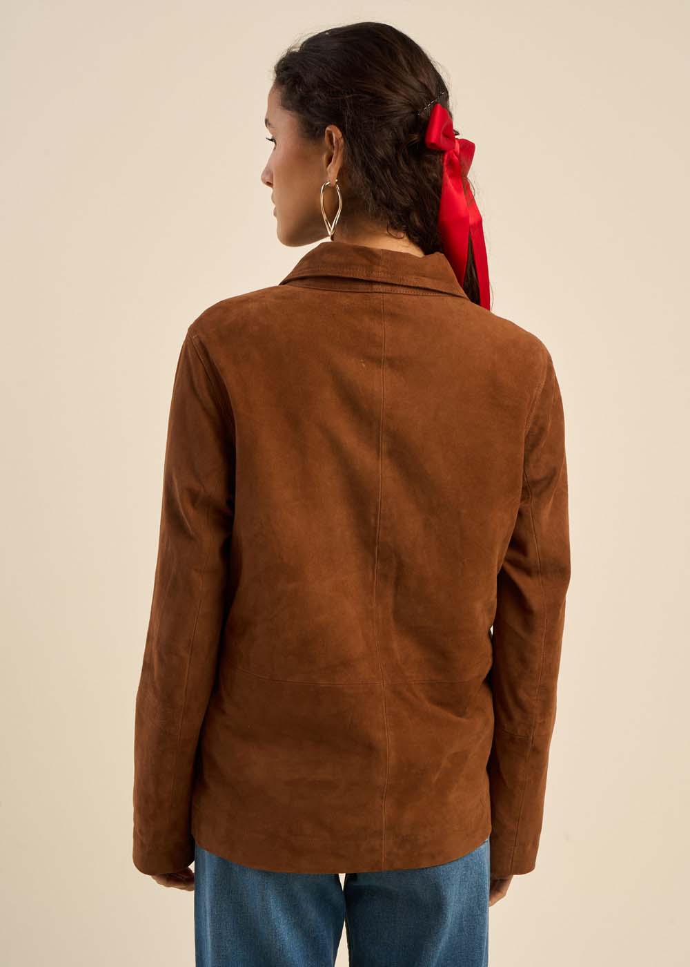 Veste col montant en cuir suédé