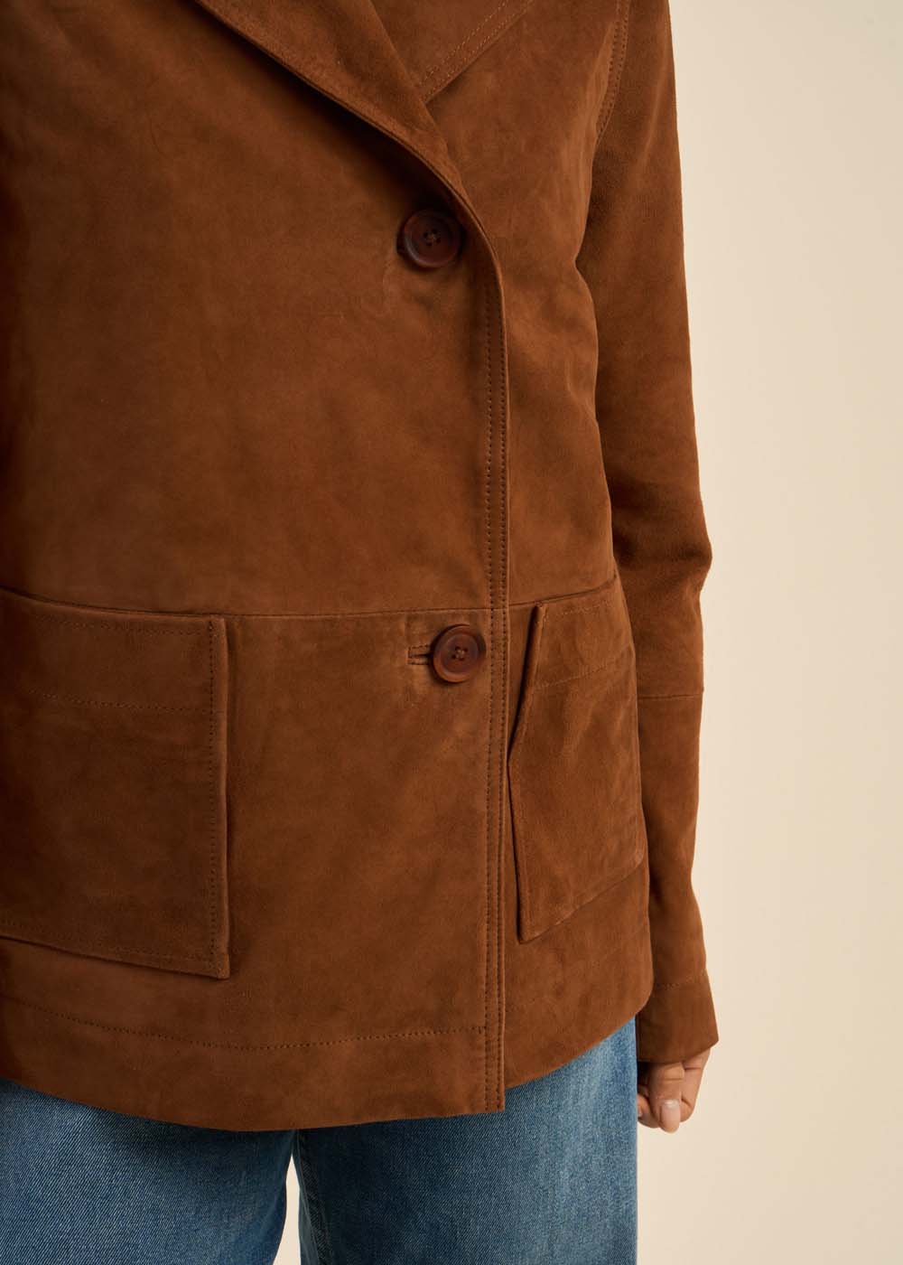 Veste col montant en cuir suédé