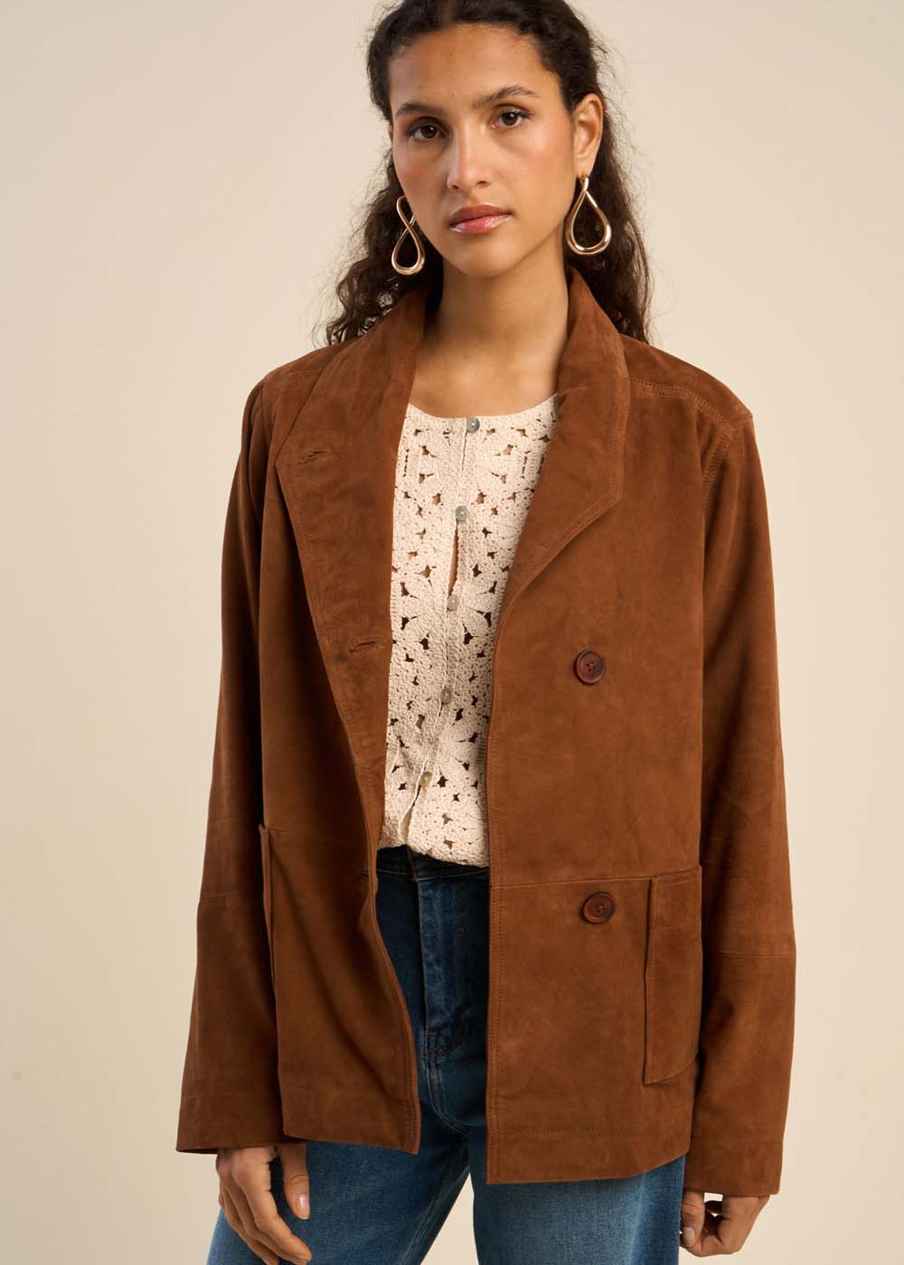 Veste col montant en cuir suédé