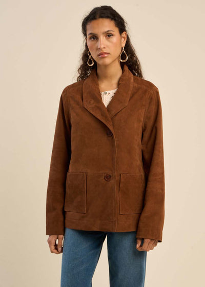 Veste col montant en cuir suédé