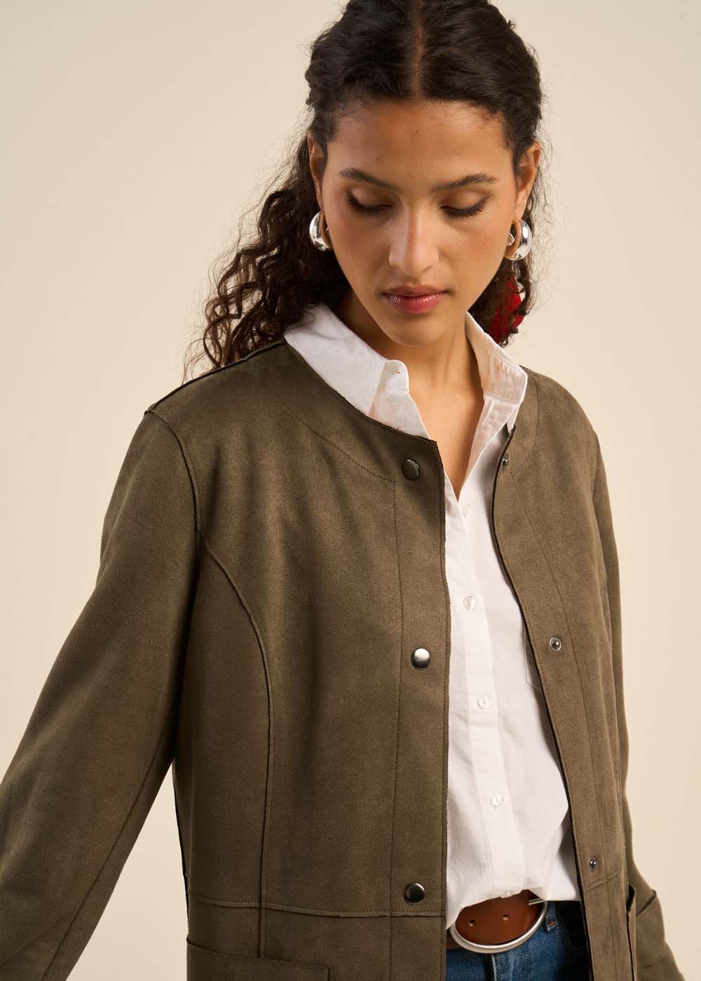 Veste longue en faux daim