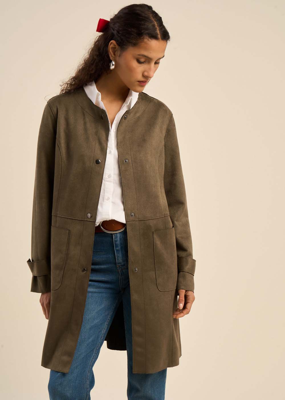 Veste longue en faux daim