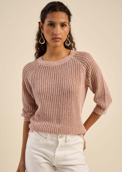 Pull léger à manches 3/4 et maille ajourée