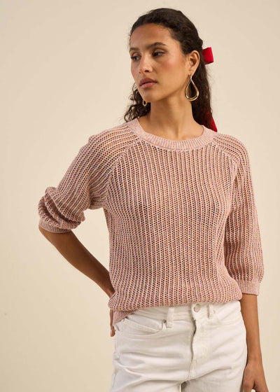 Pull léger à manches 3/4 et maille ajourée