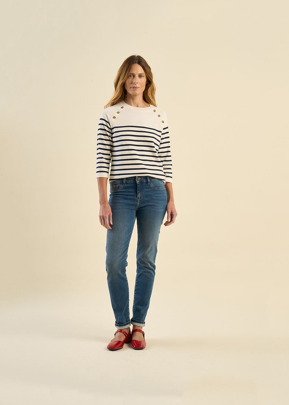 Pull marinière à manches 3/4