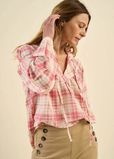 Blouse à carreaux col montant fluide