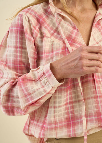 Blouse à carreaux col montant fluide