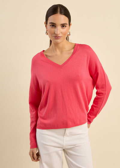 Pull maille fine col V