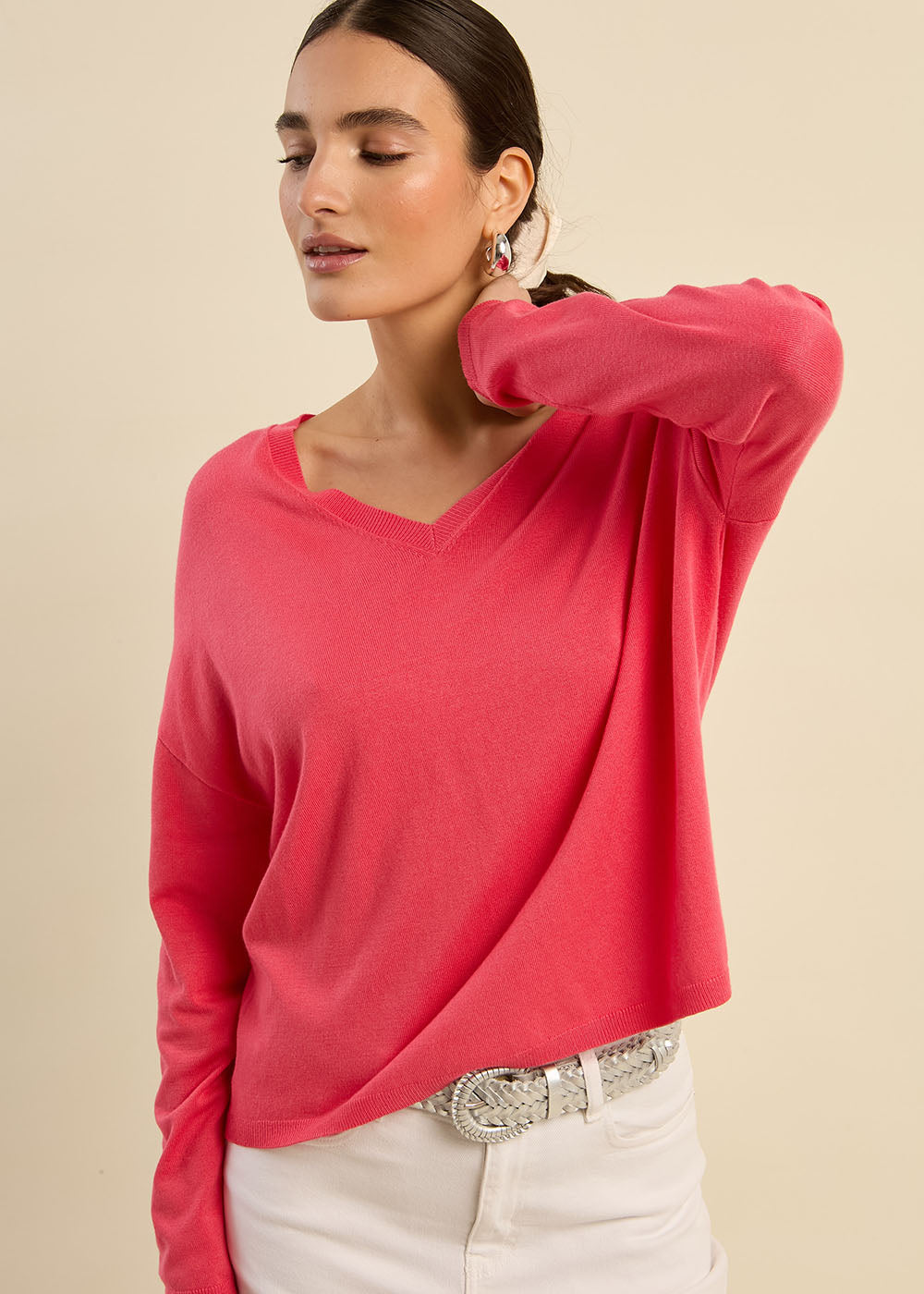 Pull maille fine col V