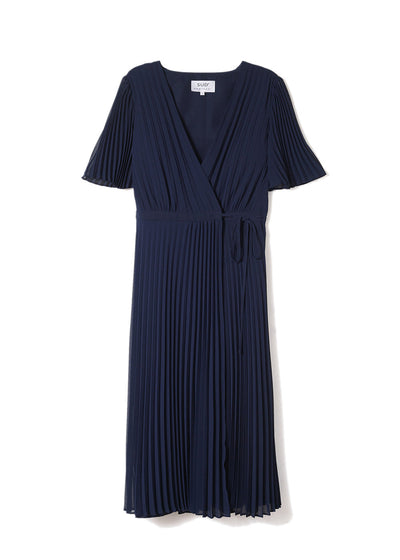Robe mi-longue plissée à manches évasées