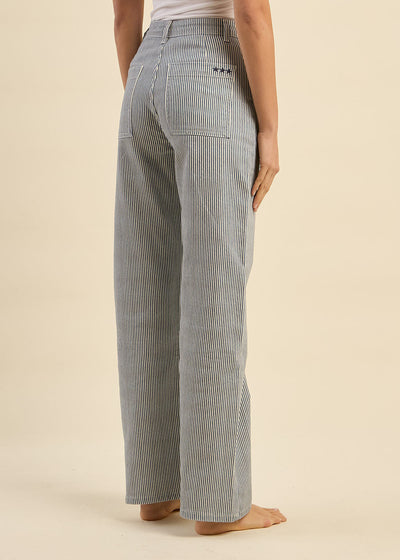 Pantalon droit et rayé à taille haute